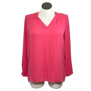 Pleione Red Split V-Neck Long Sleeve High-Low Blouse Top Womens Large